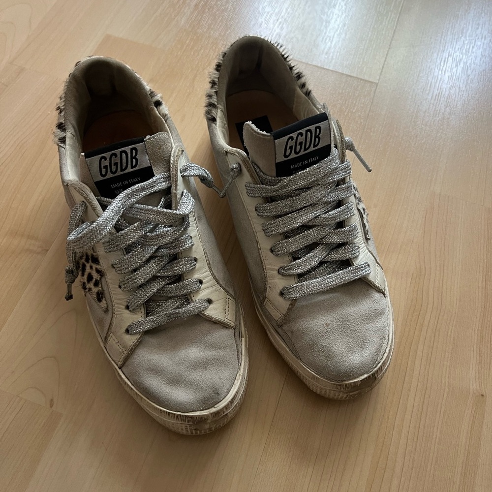 Golden Goose Cream Sneakers with Silver Laces